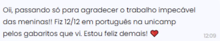 Mensagem: fiz 12/12 em Português na Unicamp.