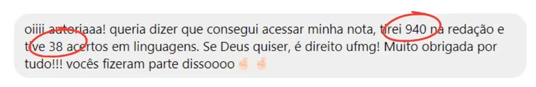 Mensagem: tirei 940 na redação e tive 38 acertos em Linguagens.