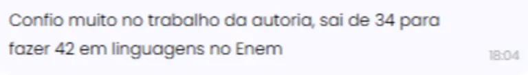 Mensagem: saí de 34 para 42 acertos em Linguagens no Enem.